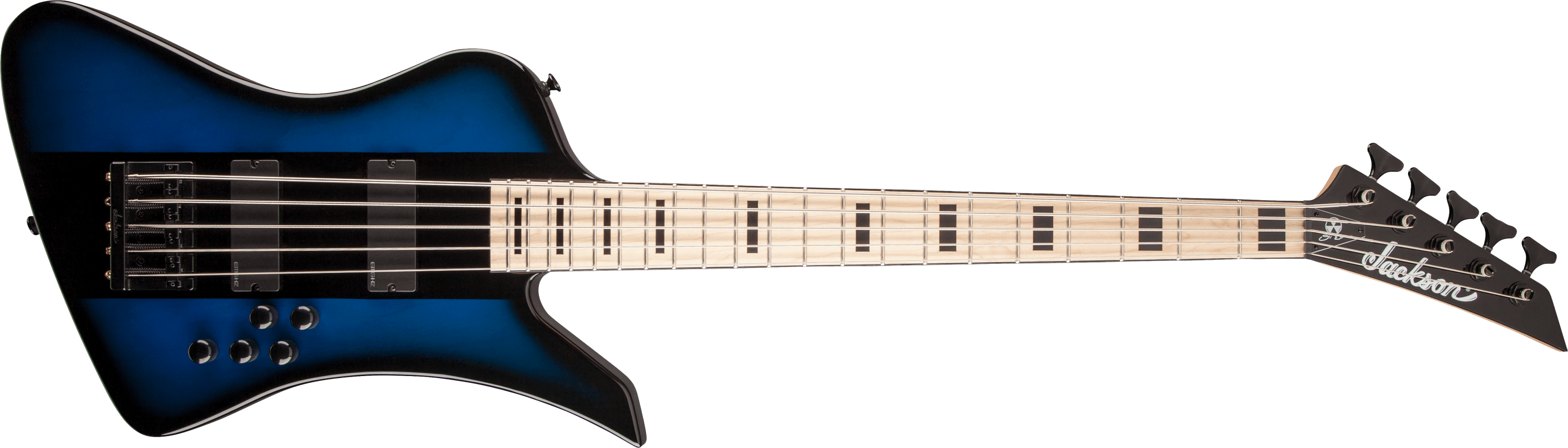 jackson-x-series-david-ellefson-kelly-bird-v-basse-5-cordes-blue-stripe image 1