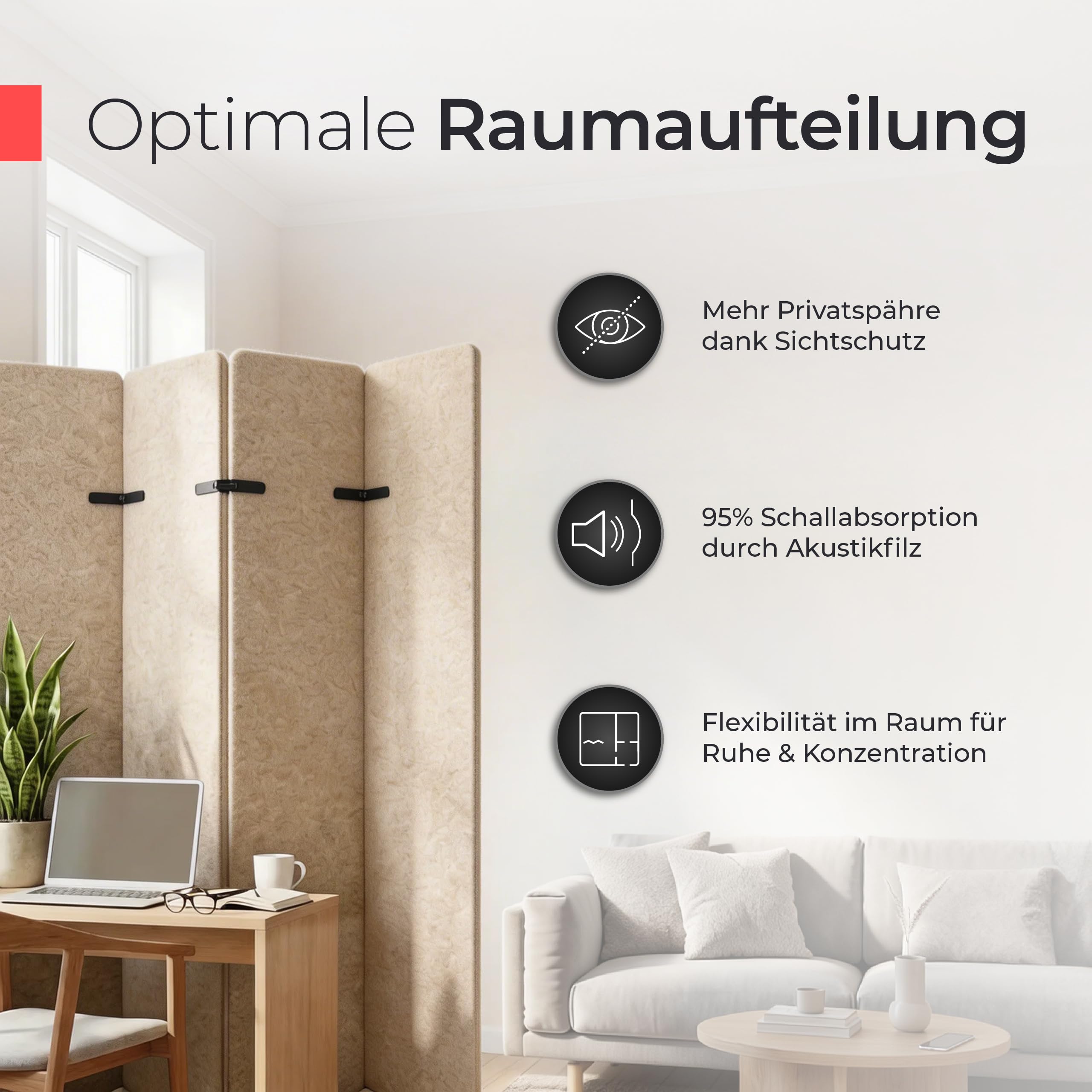 aeco-paravent-acoustique-pliable-beige-200x160-cm-4-panneaux image 2