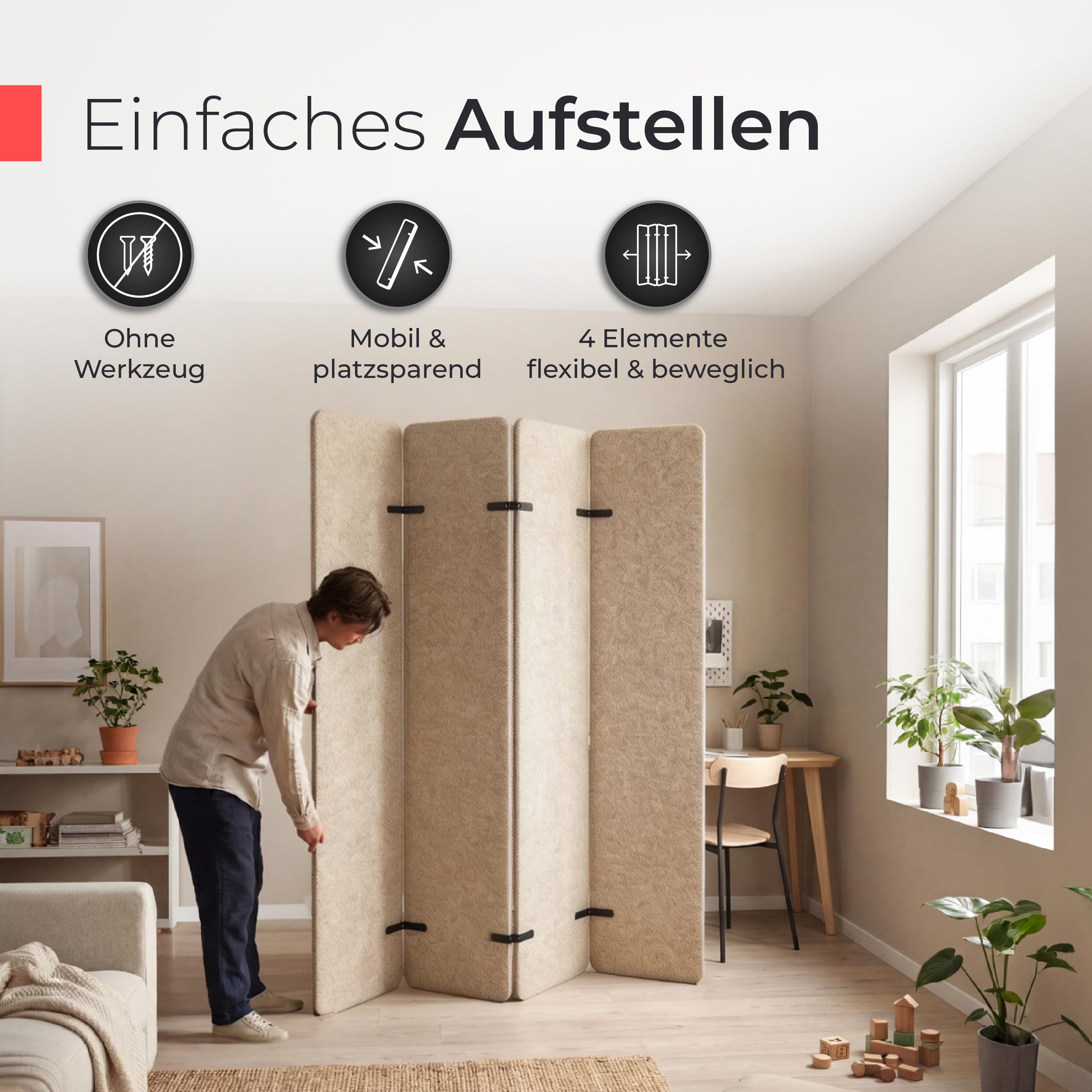 aeco-paravent-acoustique-pliable-beige-200x160-cm-4-panneaux image 4